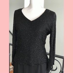 Vintage J. Laxmi New York Black Beaded V-Neck Top & Skirt Ensemble Size Small